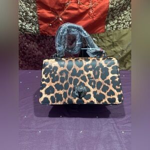 Betsey Johnson Leopard Print Handbag with Black Bow and Red Accents
